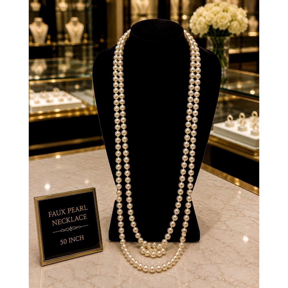 Vintage 50" Endless Faux Pearl Opera Necklace Ivory Single Strand Classic Layer